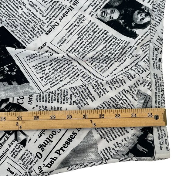 Vintage 90s Black and White Newsprint Midi Skirt Sharkbite Hem Artsy Large USA - Picture 10 of 16